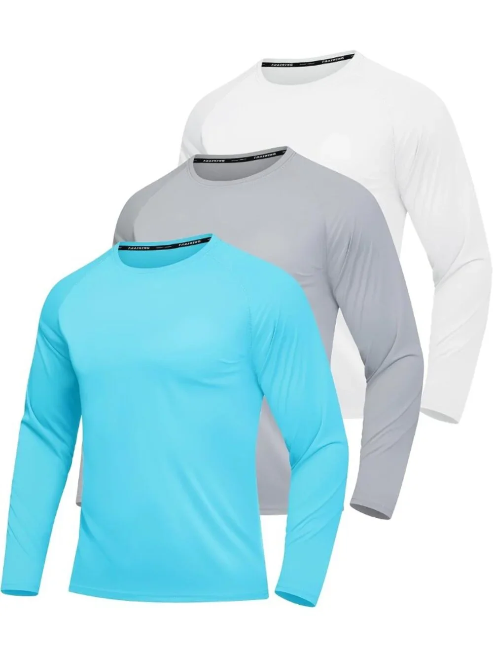 Men's UPF 50+ Long Sleeve Sun Protection Shirts - 3 Pack Rash Guard Set